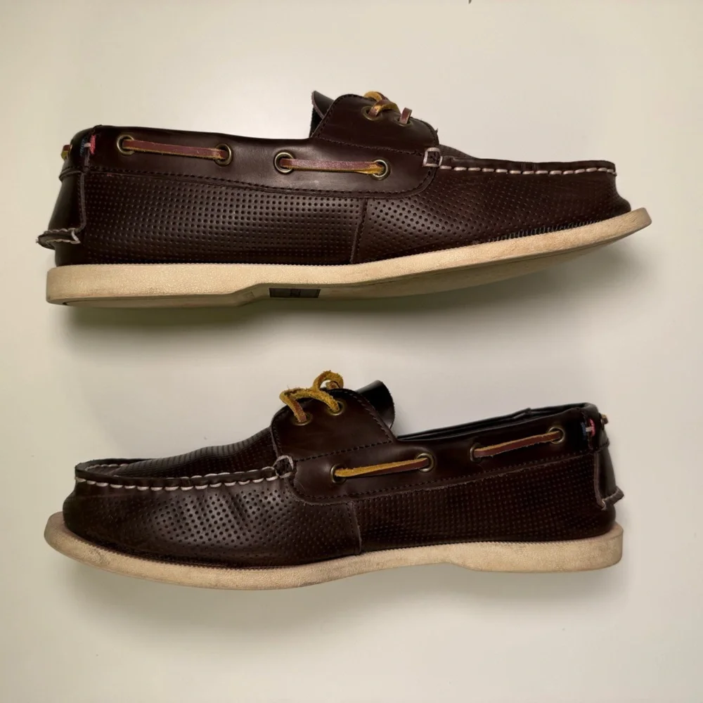 Tommy Hilfiger Bowman Apache Classic Boat Shoes Dark Brown Leather Mens Size 10